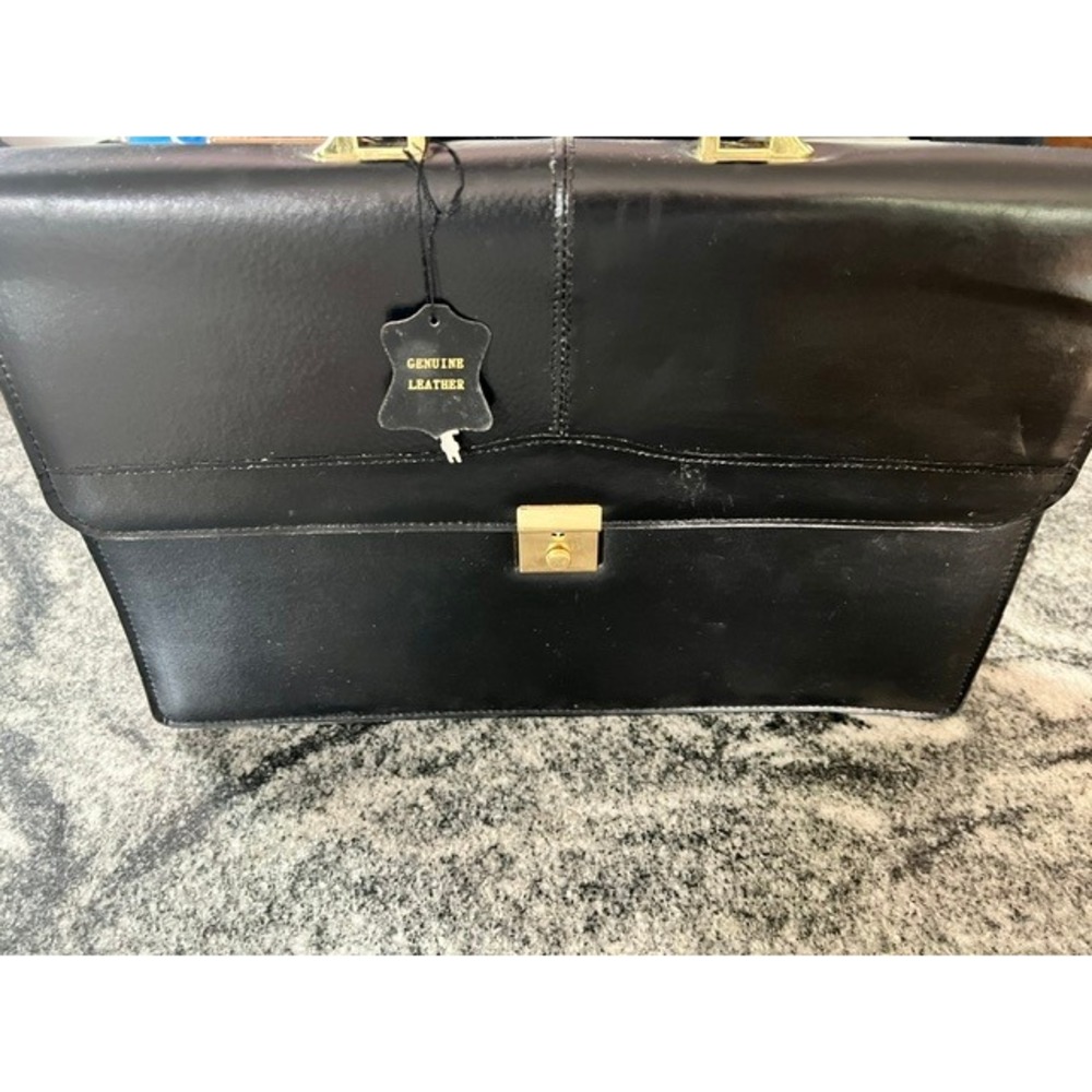 Unbranded Leather Briefcase Mens Large Black Gold Hardware Professional Bag lock